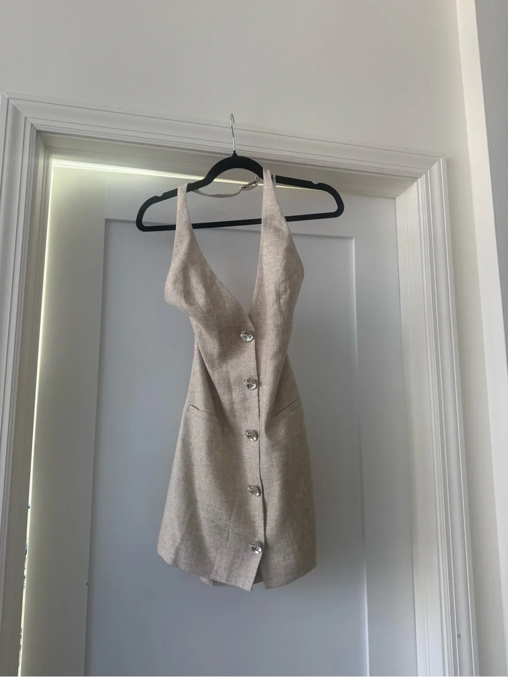 Retrofete Halter Button-Front Mini Dress